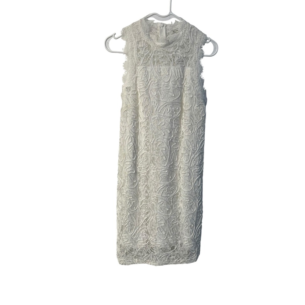 Lace‎ Dress Sleeveless Mock Neck White Party Cocktail Size S